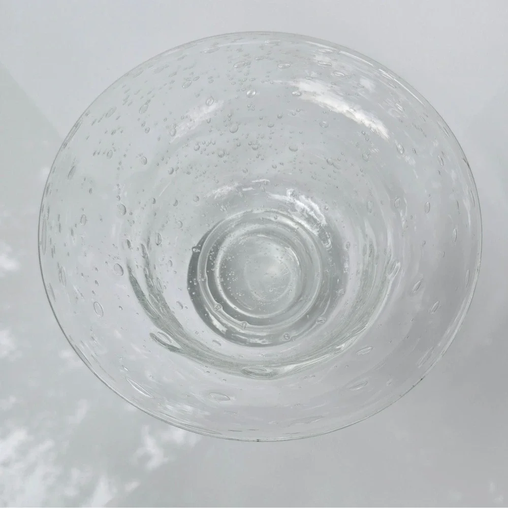 Hand Blown Clear Controlled Bubble Glass Pedestal Bowl Flared Centerpiece MCM